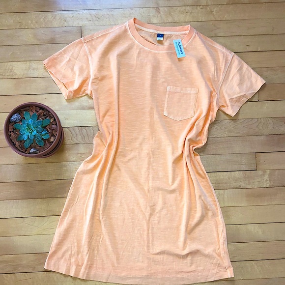 Old Navy Peach Colored Relaxed Fit Tee Shirt Dress Brand New with Tags S⦠- Picture 1 of 11